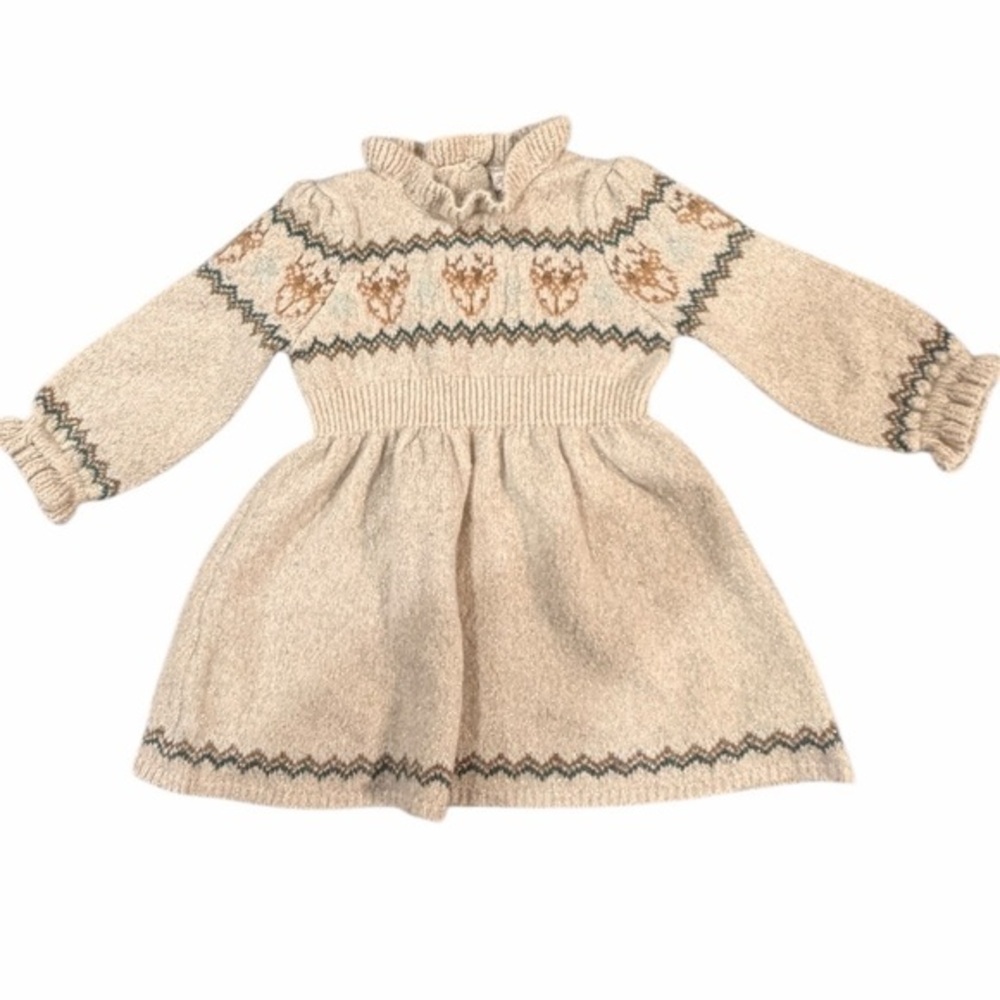 Tommy Bahama Baby Girls Fair Isle Knit Sweater Dress Size 6-9M Cream Reindeer
